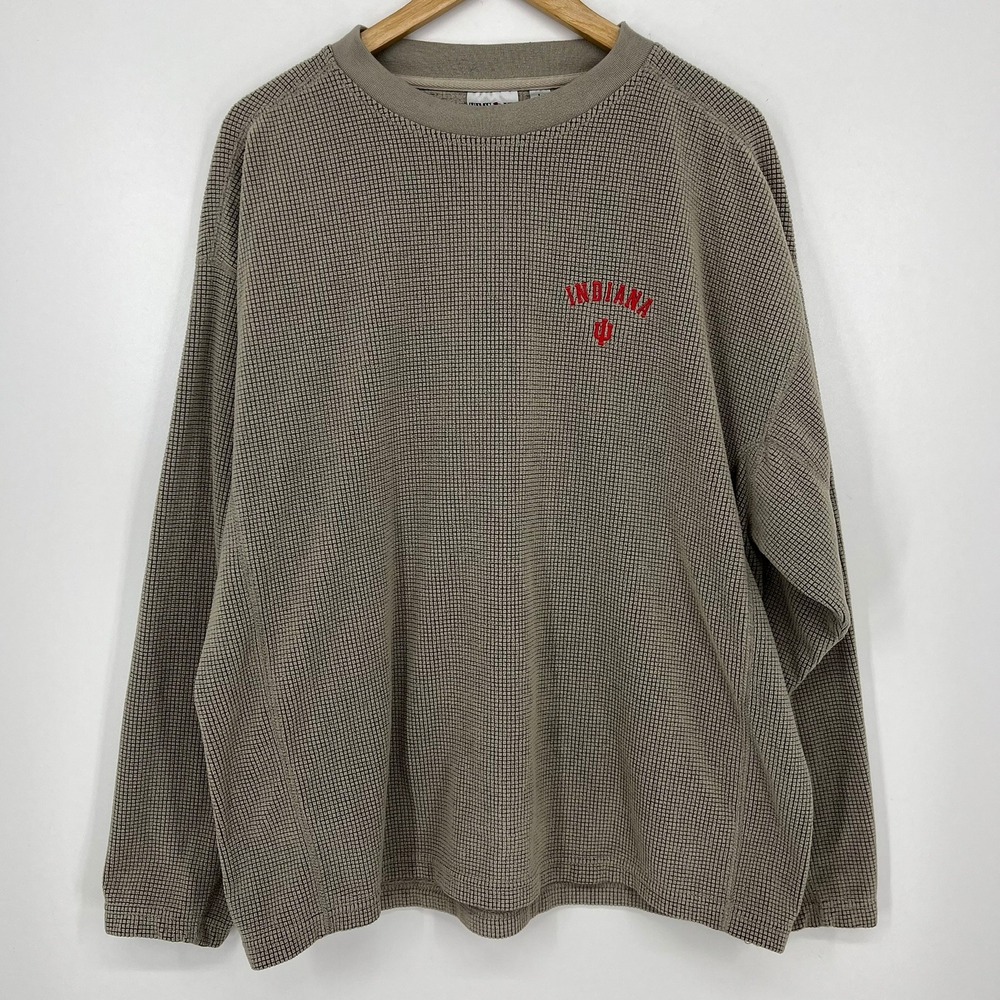 Time Out Indiana University Hoosiers Waffle Knit Sweatshirt Mens Large Taupe Vtg